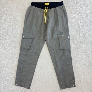 GFTD LA Pants Gray Nylon Cargo Jogger Drawstring Pockets Streetwear